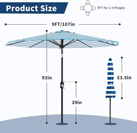 Garvee 9FT Patio Umbrella - Outdoor Table Umbrella with Smooth Crank Lift, Push Button Tilt and 8 Sturdy Ribs - Market Umbrella UV Protection Waterproof for Pool, Deck, Yard, Garden