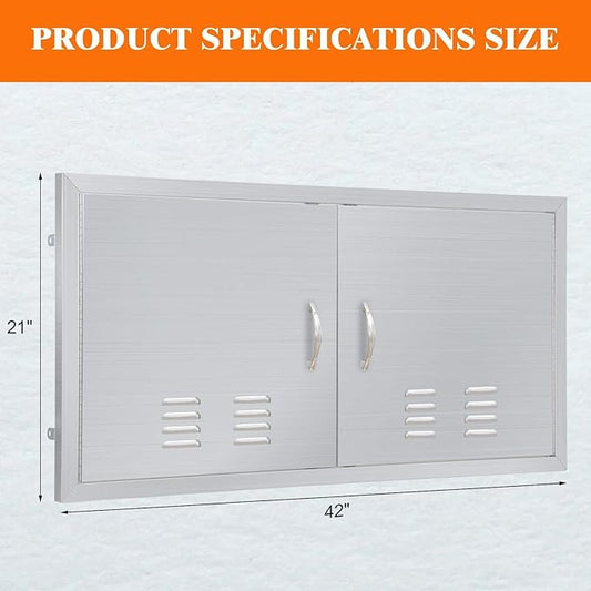 42" W x 21" H Stainless Steel Outdoor Kitchen Doors - Flush Mount, Waterproof, Corrosion-Resistant BBQ Island Cabinet Door for Indoor/Outdoor Use,Include Vents