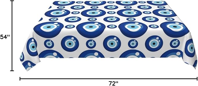 Blue Evil Eyes Tablecloth, Polyester Waterproof Table Cloth for Parties Kitchen Dining Picnic Wedding Home Decor Outdoor Indoor Rectangle 54x72 Inches