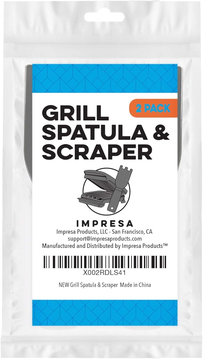 IMPRESA 2-Pack Scraper Spatulas - Compatible with George Foreman Indoor Models - Heat Resistant Up to 400°F Electric Grill Utensils - Ergonomic Cleaning Tool - Black Nylon