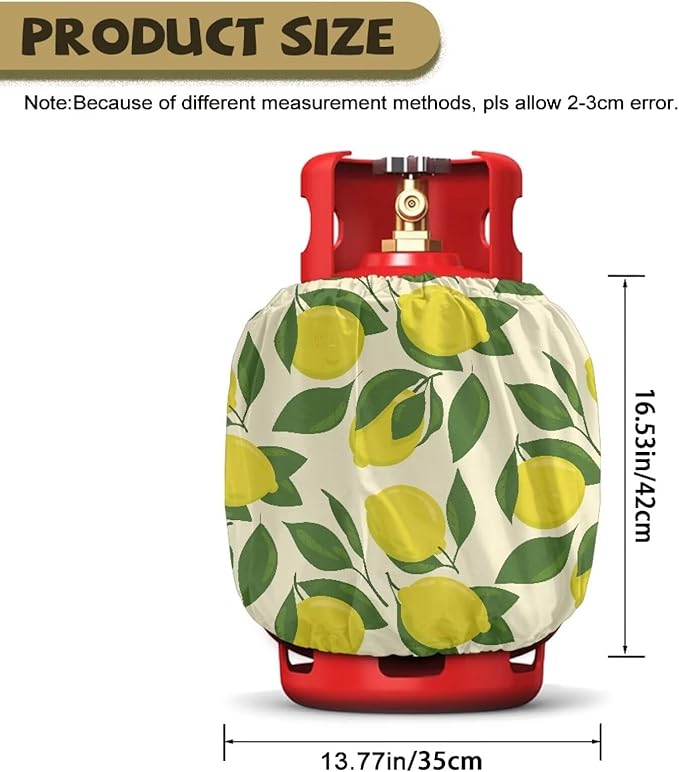 Lemon Propane Tank Cover Fits Standard 20 lb Tank Cylinde Travel Trailer Propane Covers with Elastic Slip in Gas Cover Water & Wear-Resistant for Outdoor and Indoor Use
