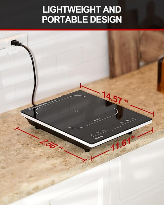TOPWISH Portable Induction Cooktop, Hot Plate Countertop Burner with 10 Temp Levels, Timer, Auto-Shut-Off, Touch Panel, LED Display, Auto Pot Detection, Child Safety Lock