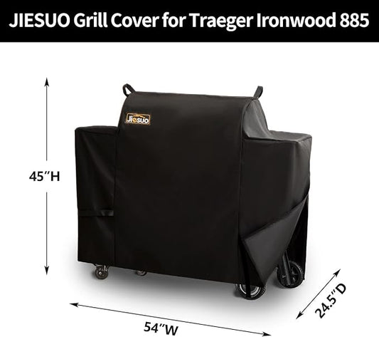 Grill Cover for Traeger Ironwood 885, Heavy Duty Waterproof Pellet Grill and Smoker Cover, Special Zipper Design
