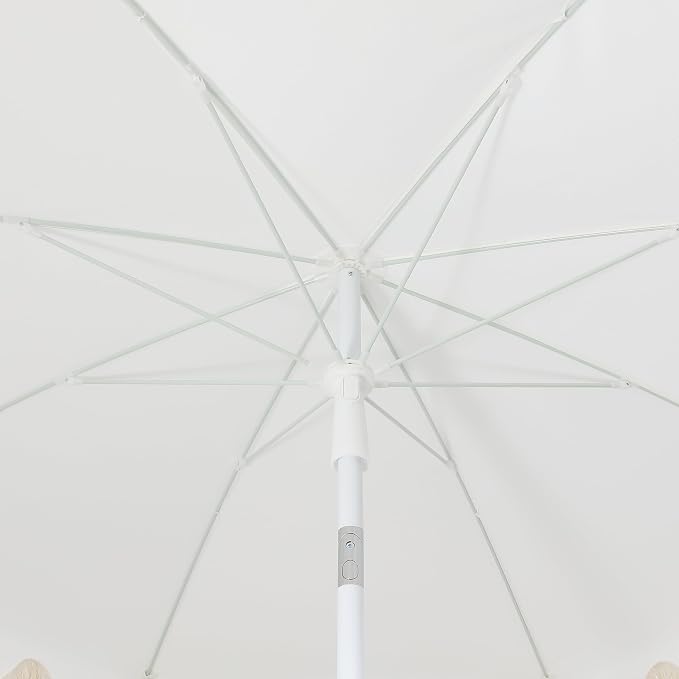 JONATHAN Y Mariner 6.5 ft. Solid Fringe Beach Umbrella, White | Push-Button Tilt, UV 50 Protection, Matching Carry Bag, Iron Pole, Wind Vent, Scalloped Round Canopy