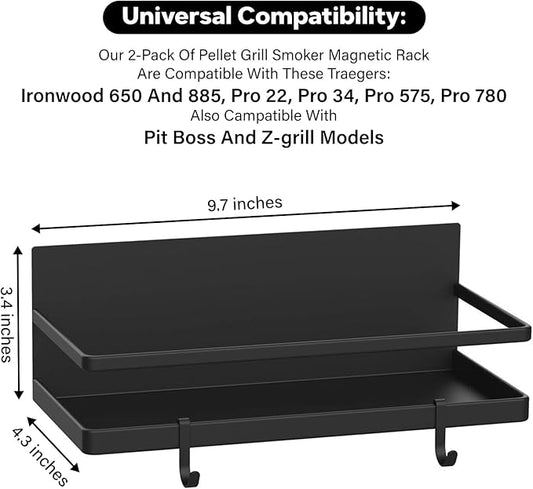2-Pack Of Pellet Grill Smoker Magnetic Racks Compatible With These Traegers: Ironwood 650 And 885, Pro 22, Pro 34, Pro 575, Pro 780 - Also Compatible With Pit Boss And Z-grill Models