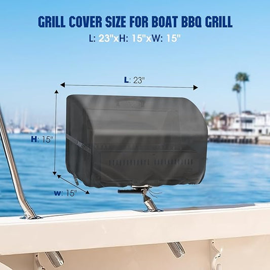 Boat Grill Cover for Magma Cabo Gas Grill, Waterproof Heavy Duty BBQ Covers for Magma ChefsMate Grill for Marine Grills Accessory Winterproof - 23" x15" x15"