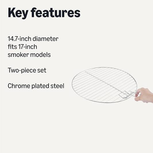 Amazon Basics Replacement Cooking Grate for 16 Inch Charcoal Grill, Round Chromed Iron Steel Grilling Rack Grid, 14.7 inch, 2-Pack, Silver