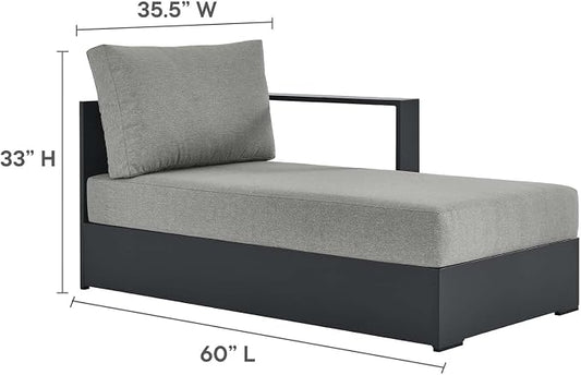 Modway Tahoe Powder-Coated Aluminum Outdoor Chaise Lounge Gray with Weather-Resistant Cushions, Modular Right-Facing Patio Lounger for Pool Furniture or Sectional Sofa Set