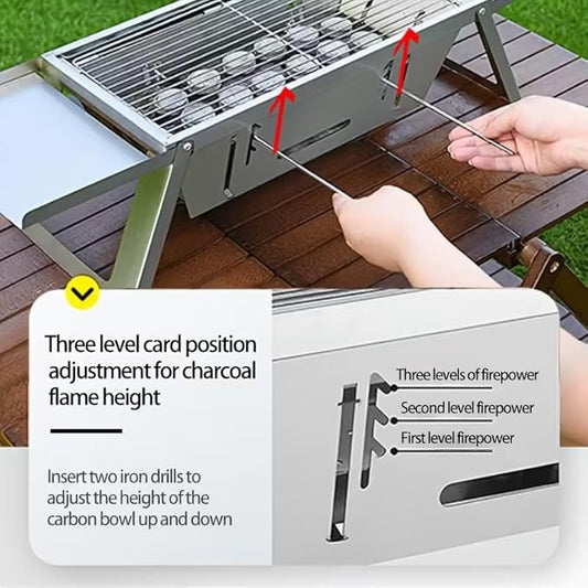 28x8.5inch Portable Charcoal BBQ Grill, mini foldable tabletop Barbecue,with Carry Bag&Gloves,for 1–3 People, Ideal for Garden, Beach, Picnic & Tabletop Use