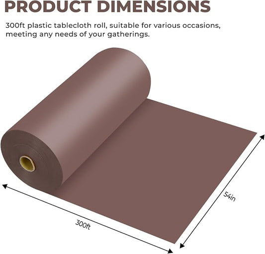 54 Inch X 300 Feet Plastic Table Cover Roll Premium Disposable Plastic Tablecloth for All Type/Shape Tables | Picnic, Party, Banquet, Birthdays, Weddings (Brown, 54 Inch X 300 Feet)