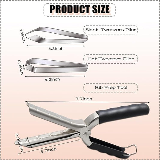 2Pcs Rib Membrane Removal Tools, Rib Prep Tool, Stainless Steel BBQ Rib Skinner with 2Pcs Tweezers Pliers and Gloves, for Easy Rib Skinner, Kitchen Gadgets for Barbecue Enthusiasts & Chefs
