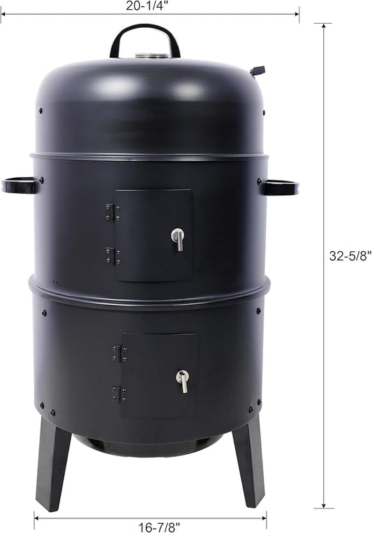 16 Inch Vertical Charcoal Smoker Grill, Portable Wood BBQ Smoker for Outdoor Camping Backyard Cooking, Black