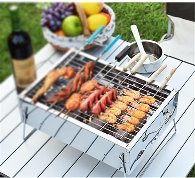 Portable Charcoal Grill for Camping BBQ, Outdoor Barbecue Grill with Thickened Stainless Steel, Lightweight & Stable Support, Easy Carry & Clean,36 * 26 * 17Cm-D