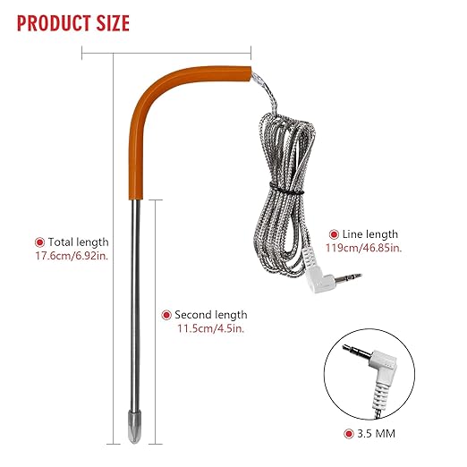 Replacement Meat Probe for Traeger Pellet Grill, 2-Pack Temperature Probes, with 2 Pcs Grommets and 2 Pcs Clips, 3.5 mm Plug Waterproof Thermometer Probe Accessories