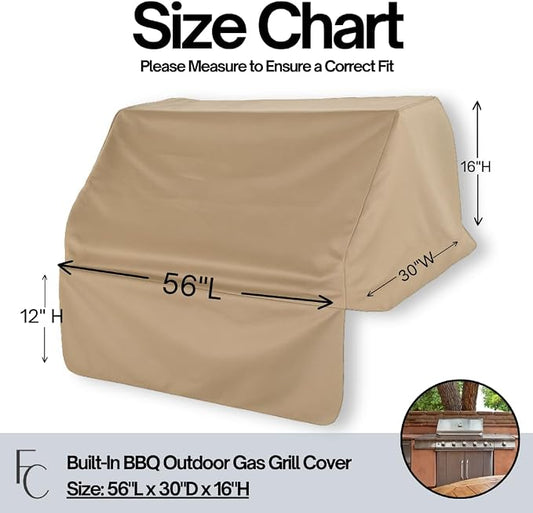 Formosa Covers Built-in BBQ Grill Head Cover Fits Kalamazoo 56 Inch, Heavy-Duty Waterproof Taupe Polyester Outdoor Island Guard