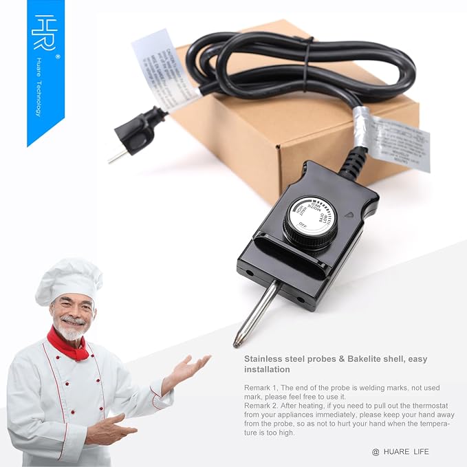 Adjustable Thermostat Control Power Cord for Electric Smoker&Grill, 1 Pack | Suitable for Masterbuilt, Royal Gourmet and most electric smokers as direct replacement control accessory.