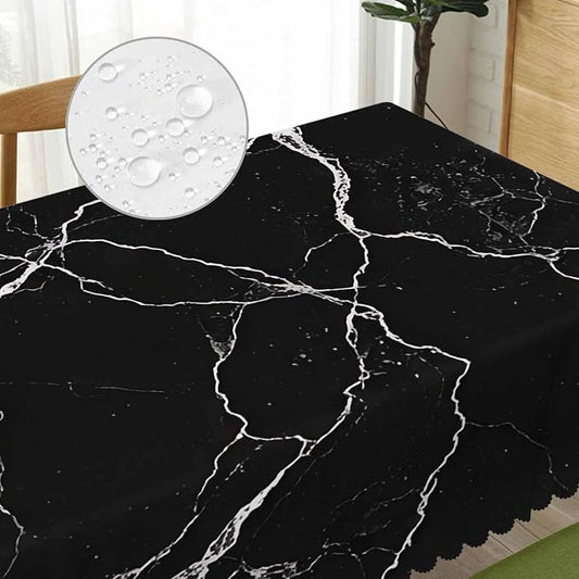 Decorative Tablecloth Marble Black, Grunge Stone Marble Black Kitchen Table Cover Oblong 52"X70" Tablecloths Dining Table Cloth Buffet Parties Patio and Camping