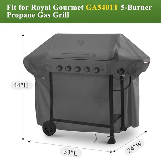 Grill Cover for Royal-Gourme-t GA5401T 5-Burner Propane Gas Grill, Waterproof Griddle Cover for Outdoor Barbecue Cooking - 53" L x 24" Wx 44" H, Black