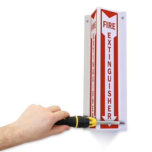 SmartSign "Fire Extinguisher" Projecting Sign with Down Arrow, 18 x 4 inch Tall/Vertical, 3D Two-Sided V-Shaped, 40 mil Aluminum, Red/White, Made in USA