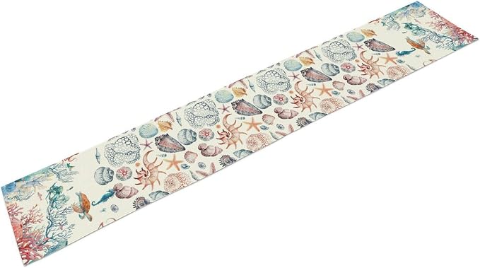Sea Turtle Table Runner, Nautical Coast Underwater Sea Animal Theme Fishing Table Cloth for Home Kitchen Dining Table Decoration Party 13x108 Inch