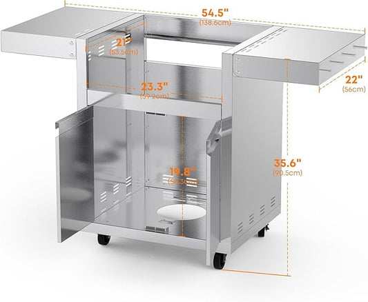 Stainless Steel Grill Cart for Hygrill 3-Burner Built-In Gas Grill, Outdoor Kitchen Island with Foldable Side Shelves and Storage Cabinet