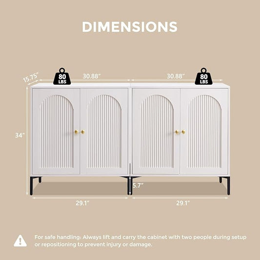 IFGET Modern Buffet Cabinet with Storage, 61.75" W Fluted Arched Sideboard Cabinet w/Adjustable Shelves, Wooden Modular Coffee Bar for Dining Room, Kitchen, Living Room, Entryway, White