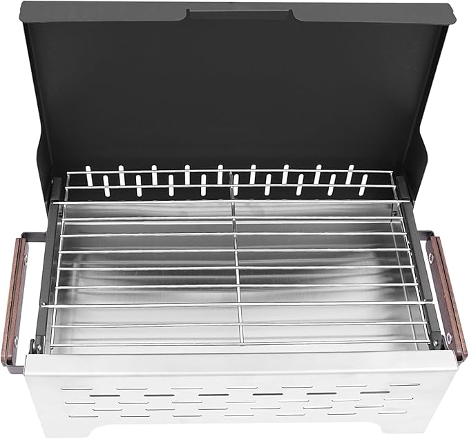 Portable Charcoal Grill, Folding Camping Grills, Barbecue Desk Tabletop Stainless Steel Smoker Outdoor BBQ Grills, Lightweight Barbecue Grill Tools for Outdoor Cooking Camping Picnics Beach