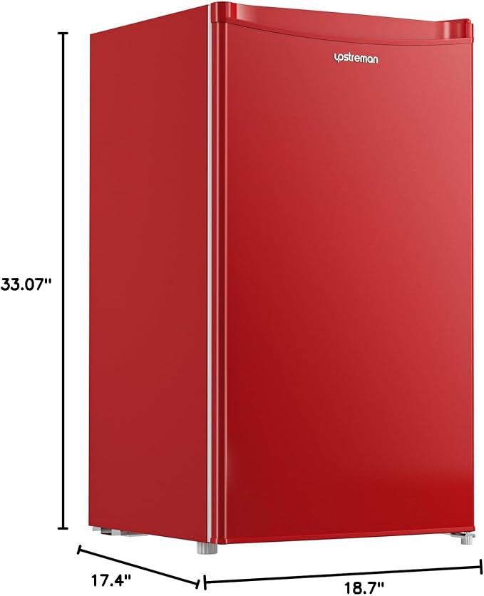 Upstreman 3.2 Cu.Ft Mini Fridge with Freezer, Red-BR321 | Adjustable Thermostat, Energy Saving, Low Noise, Reversible Door, Small Refrigerator for Dorm, Bedroom, Office