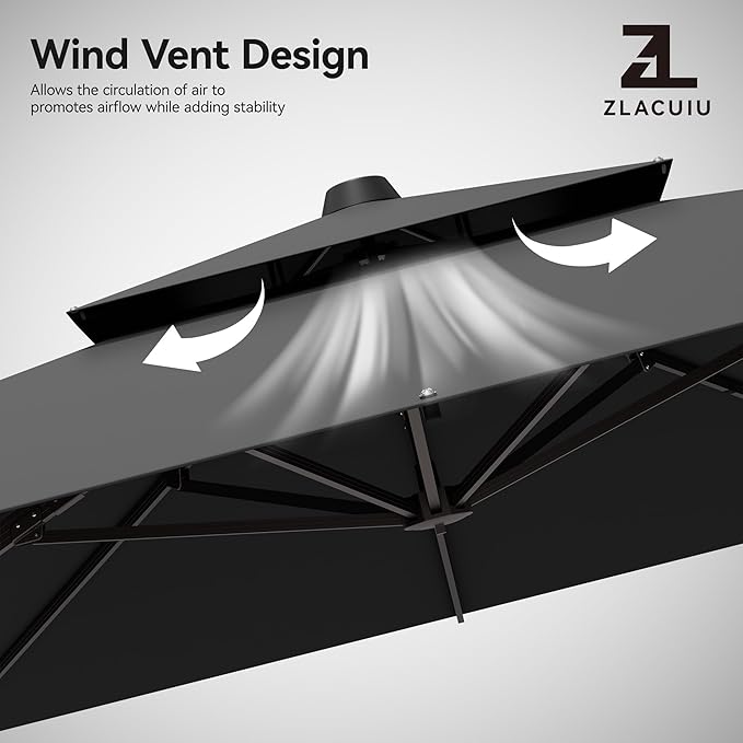 9x12FT Grey Cantilever Outdoor Patio Umbrella with Base, Large Rectangular Offset Design, Double Top Heavy Duty Aluminum Frame & 360° Rotation for Pool Garden Deck Backyard, Beige