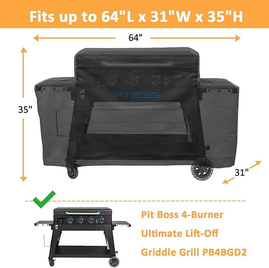 Grill Cover for Pit Boss 4-Burner Ultimate Lift-Off Griddle Grill PB4BGD2, 600D Heavy Duty Waterproof Fade Resistant Cover for Pit Boss Sierra 4B Ultimate Griddle