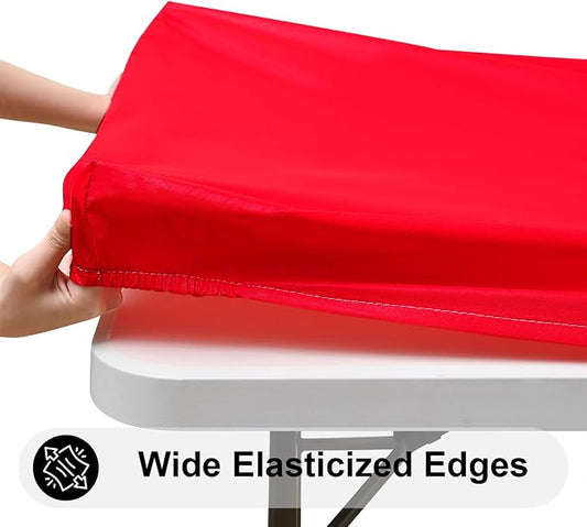 Smiry Rectangle Tablecloth, Elastic Fitted Flannel Backed Vinyl Tablecloths for 5ft Folding Tables, Waterproof Wipeable Table Covers for Indoor, Outdoor, Picnic and Camping (Red, 36"x60")