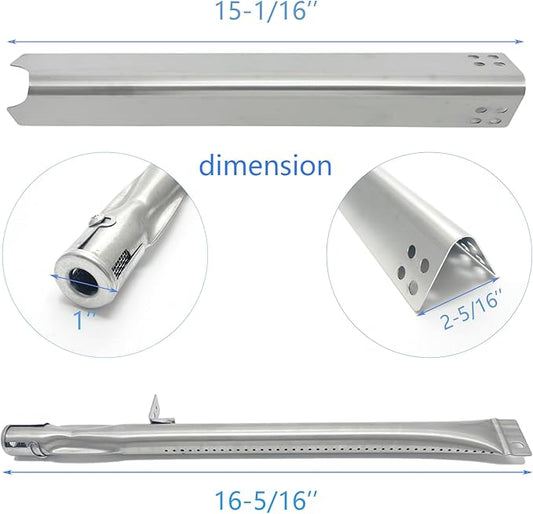S441 Stainless Steel 6pack 15-1/16" Heat Plate and 16-5/16" Burner Replacement for Brinkmann 810-6680-S Gas Grill