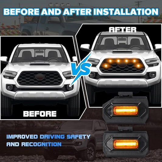 6PCS Amber Grill Light Fit for Tacoma TRD Off Road & Sport OEM 2020-2023 | with Fuse Adaptor, with 4-in-1 Wire Harness, LED Grille Light Bar Compatible with Toyota Tacoma TRD Off Road & Sport OEM