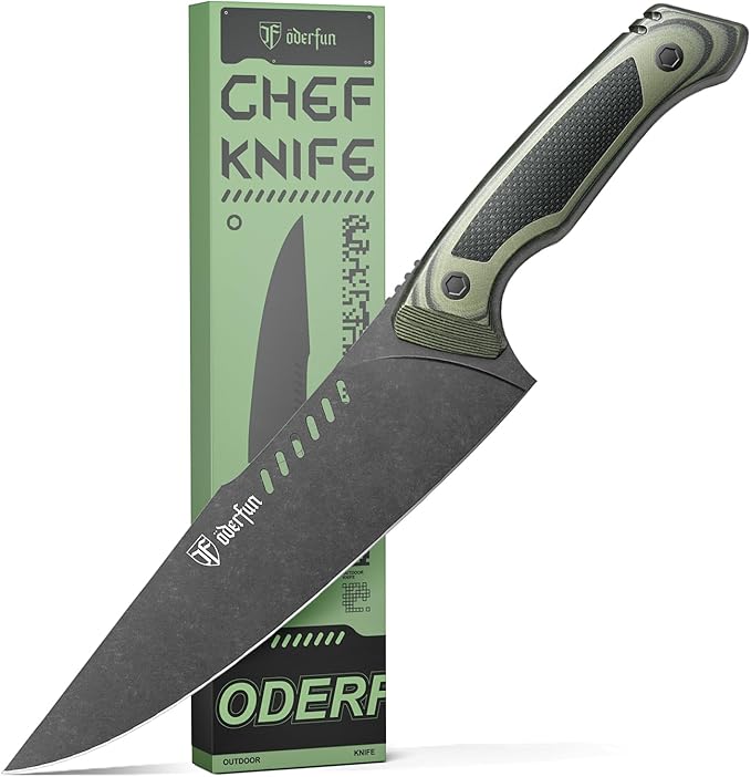 8 Inch Professional Chef Knife with Leather Sheath, Ultra Sharp Kitchen Knife with G10 Handle,Full Tang, Gyuto Style for Home Cooking and Outdoor BBQ, Knives for Men Him Husband Dad Father
