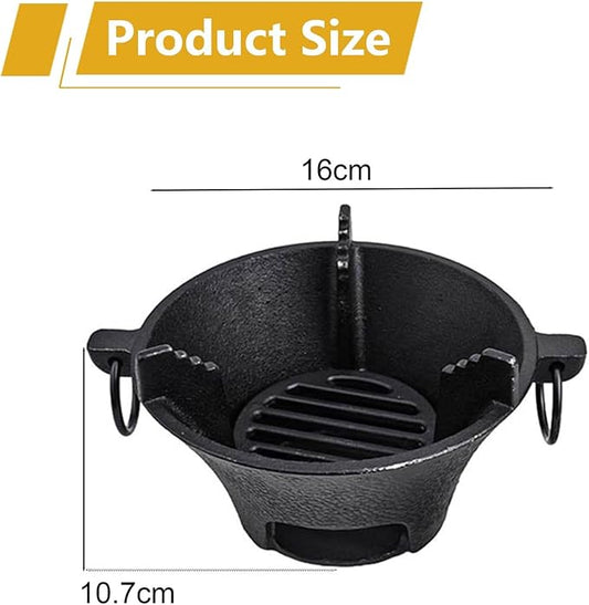 Cast Iron Charcoal Stove Korean BBQ Grill Japanese Style Cooktop Portable Outdoor Cooking Equipment with Clip and Cup Set(16cm)
