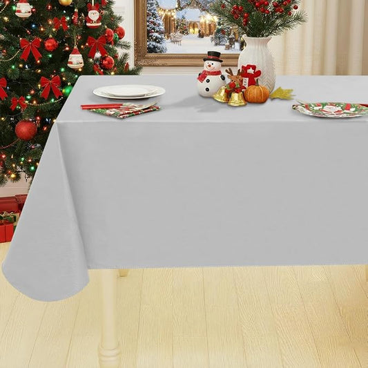 Smiry Rectangle Table Cloth 60x102 Inch, Waterproof Wipeable Vinyl Tablecloths Protector, Oil Spill Proof Plastic Table Cover for Dining, Picnic, Camping, Outdoor, Light Grey