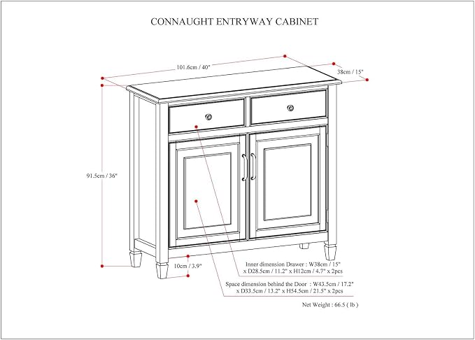 SIMPLIHOME Connaught 40" Wide Solid Wood Cabinet in Distressed Grey | Traditional slim entryway and living room organizer for hats, gloves, shoes and keys with space-saving storage design.