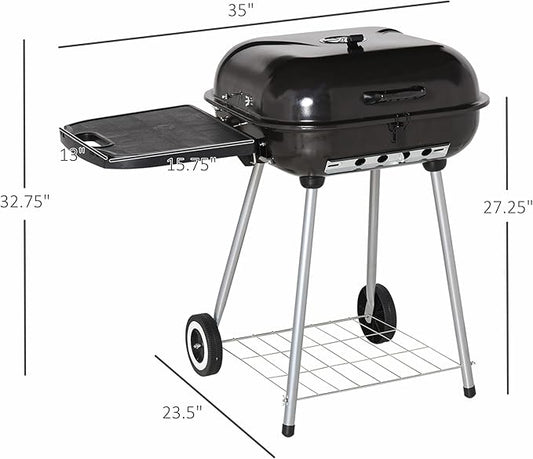 Portable Charcoal Grill with Porcelain Enamel Bowl and Adjustable Damper for Camping, Picnics, Backyard