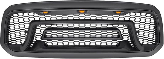 Front Grille Compatible with 2013-2018 Dodge Ram 1500, 2019-2023 Ram 1500 Classic, Bumper Grill with Amber Lights (NO "RAM" LETTER)