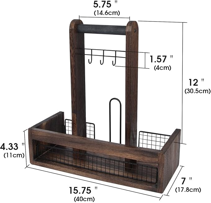 J JACKCUBE DESIGN Rustic Wood Tabletop Organizer for Outdoor Dining, Grill, BBQ Condiment, Spices, Spatula, Tong, Utensil Holder and Paper Towel Serving Caddy - MK718A (Rustic Wood)