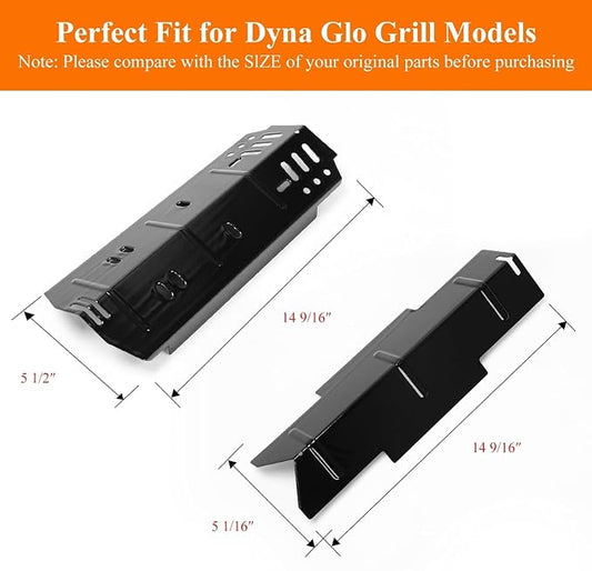 Burner Tube & Heat Plate for Dyna Glo d 3 Burner DGH353CRP | Fits for Dyna-Glo DGF350CSP, DGH373CRP-D DGF371CRP-D, stainless steel grill burners + porcelain steel heat plates