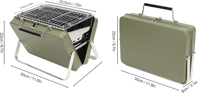 Barbecue Grill, Charcoal Grill Folding Portable Lightweight Barbecue Grill Tools Portable Charcoal BBQ Grill Folding Notebook Grill for Camping Outdoor Cooking Backyard Picnic(Green)