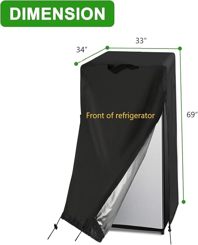 33W Large Refrigerator Cover for Most Outdoor Upright French Door Fridge | 33x34x69,Waterproof Dustproof Heavy Duty Oxford Fabric,for Universal Double Door Refrigerator and Other Large Applicance
