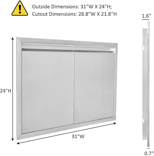 JIE JIN BBQ Access Door 31" W X 24" H Outdoor Kitchen Doors Double Doors Thickened 304 Stainless Steel Outdoor Kitchen Accessories Door for Indoor/Outdoor Kitchen Outdoor Cabinet BBQ Island