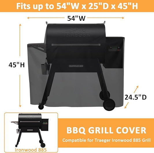 Grill Cover for Traeger Ironwood 885 Electric Wood Pellet Grill Replacement BAC513 Cover, Waterproof Full-Length Cover for Traeger Smoker Grill TFB89BLFC Wood Pellet Models, Outdoor Pellet BBQ Cover