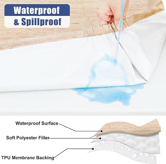 Smiry 2 Pack Rectangle Table Cloth 4 Foot, Waterproof Elastic Fitted Tablecloths, Windproof Washable Polyester Table Cover for Picnic, Camping, Outdoor (Ivory, 24"x48")
