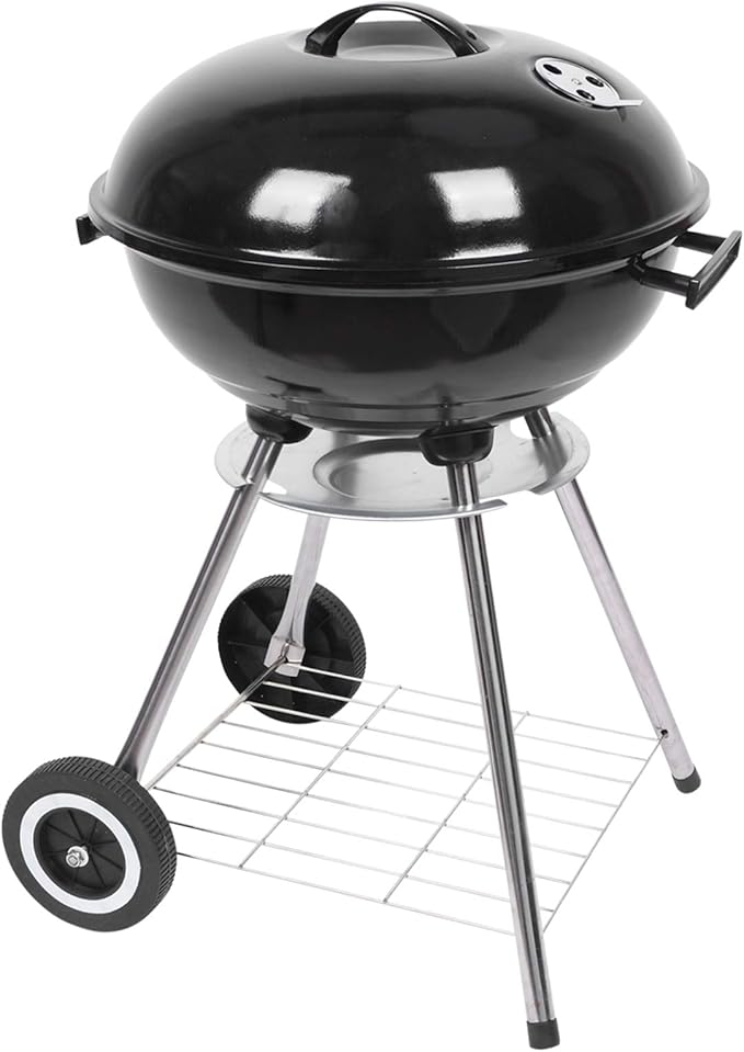18-Inch Stove Enamel Charcoal Kettle Grill With Rolling Wheels & Storage Shelf, Adjustable Cooking Grate, Outdoor Portable BBQ Gril for Garden, Patio, Round Grill, Camping Grills, Picnic Grills