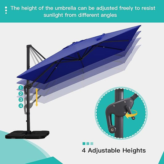 Sunnyglade 10x13Ft Cantilever Patio Umbrella Rectangular Deluxe Offset Umbrella 360ยฐRotation & Integrated Tilting System Patio Hanging Umbrella for Market Garden Deck Pool Backyard Patio(Navy)