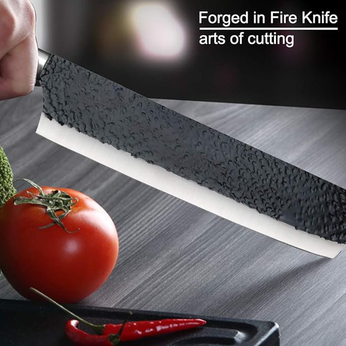 Numola 6 Pieces Black Professional Chef Knife Set, BBQ Meat Knives for Cooking, Forged Kitchen Knife with High Carbon Stainless Steel Cutlery Ergonomic Design Handle with Box for Couples Gift