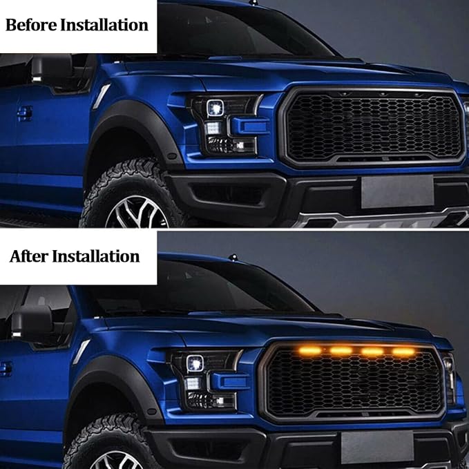 4PCS Car LED Grille Lights, Waterproof Bright Vehicle Grill Lights with Wiring Harness, Automotive Exterior Front Grille Trim Lamps Accessories, Compatible with F150 F250 F350 (Black/Yellow)